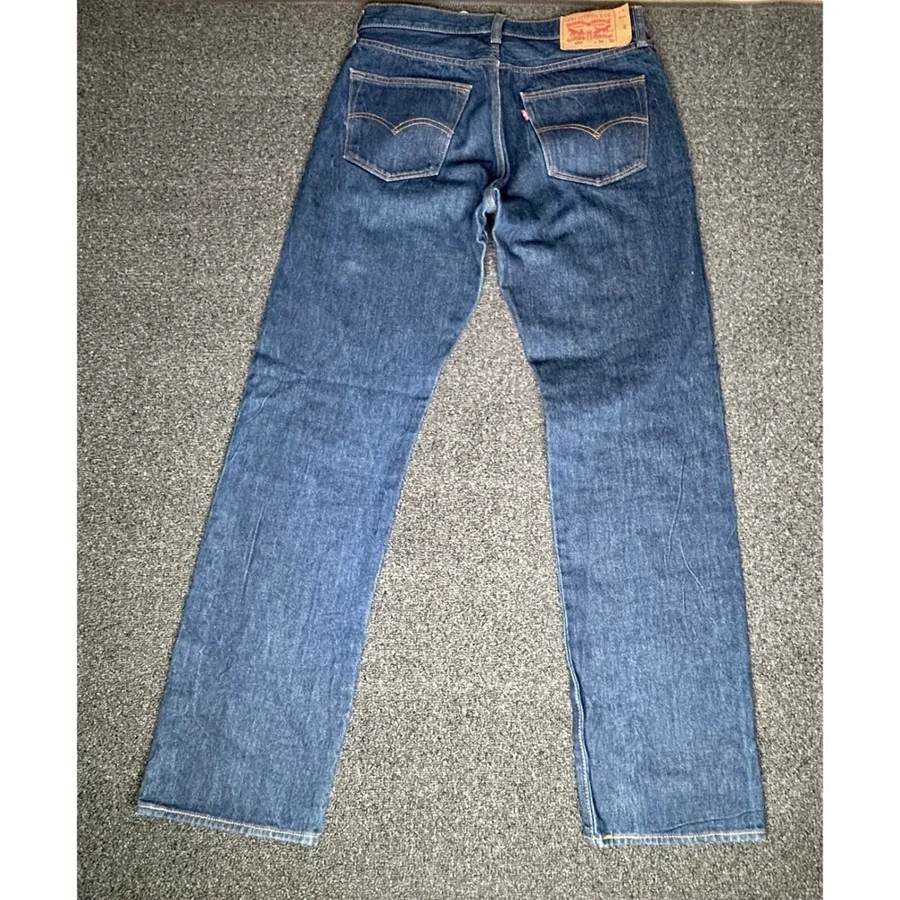 Levis 501 Denim Jeans 34x36‎ (32x32) Button Straight Dark Wash Blue Egypt Stiff